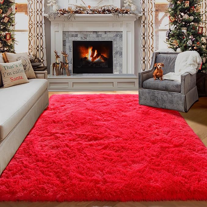 ONASAR Red Area Rugs for Bedroom Living Room, Fluffy 4x6 Indoor Bedside Floor Throw Rug, Soft Plush Shaggy Carpet for Nursery Kids Girls Boys Teen Dorm Home Office Decor Aesthetic