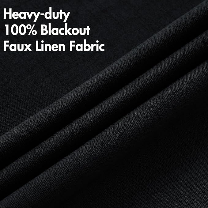 MIULEE Linen Texture Curtains for Bedroom Solid 100% Blackout Thermal Insulated Halloween Black Curtains Grommet Room Darkening Drapes for Living Room Nursery 52x96 Inch (2 Panels)