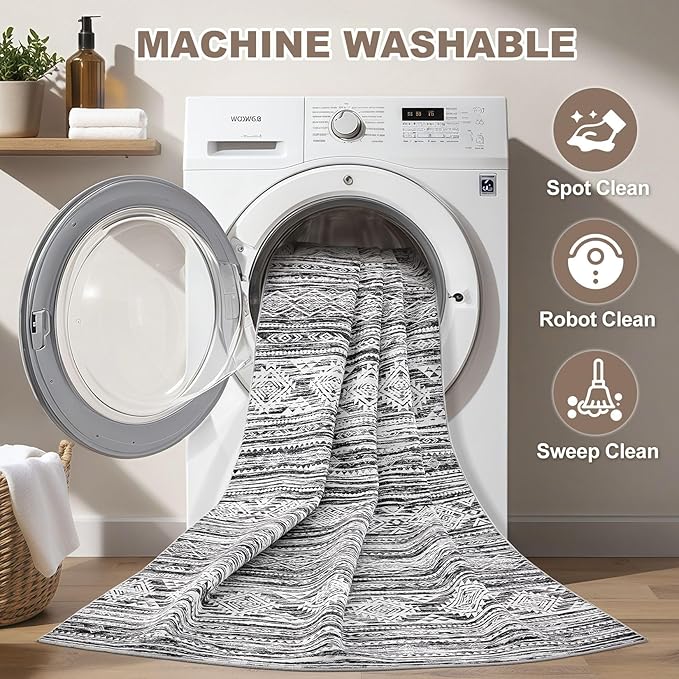 Nakagishi 9x12 Area Rugs Living Room: Washable Large Neutral Soft Rug Stain Resistant Non-Slip Carpet for Men Modern Home Enthusiasts Aged 25-45 - High Traffic Areas - Bedroom Office - Black White