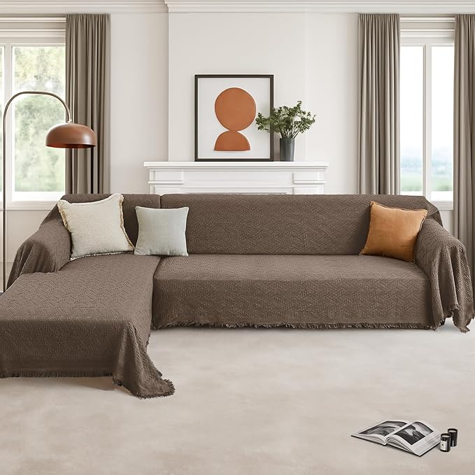 HOMERILLA Sectional Couch Covers for Sectional Sofa L Shaped Sofa Cover Blanket 2 Pieces L Shape Furniture Protector for Pets Dogs(Taupe, XXX-Large)