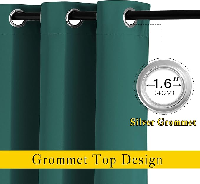 NICETOWN Blackout Hunter Green Curtains 84 inches Long, Grommet Room Darkening Thermal Insulated Sound Dampening Window Treatments for Bedroom/Home Office, 2 Panels, W46 x L84