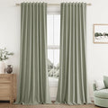 Sage Green 100% Blackout Linen Curtains 94 Inch Length 2 Panels Set for Living Room Bedroom Back Tab Thermal Insulated Black Out Drapes Room Darkening Window Curtains 94 Inches Long