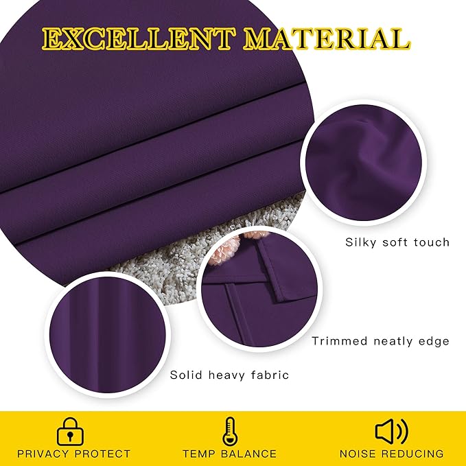 NICETOWN Blackout 102 inch Curtains for Living Room, Grommet Thermal Insulated Room Darkening Curtains for Bedroom/Living Room, 2 Panels, W52 x L102, Royal Purple