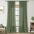 Olive Green Curtains 84 inch Length 2 Panels for Bedroom Back Tab Light Filtering Semi Sheer Drapes Linen Cotton Textured Airy Modern Farmhouse Living Room Sage Aesthetic Decor 52x84