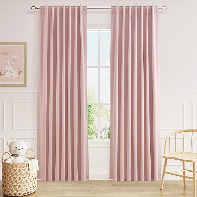 Guken 100% Blackout Curtains 80 Inch Length 2 Panels Set for Gilrs Bedroom Back Tab Thermal Insulated Black Out Linen Drapes Room Darkening Window Curtains 80 Inches Long,Pink