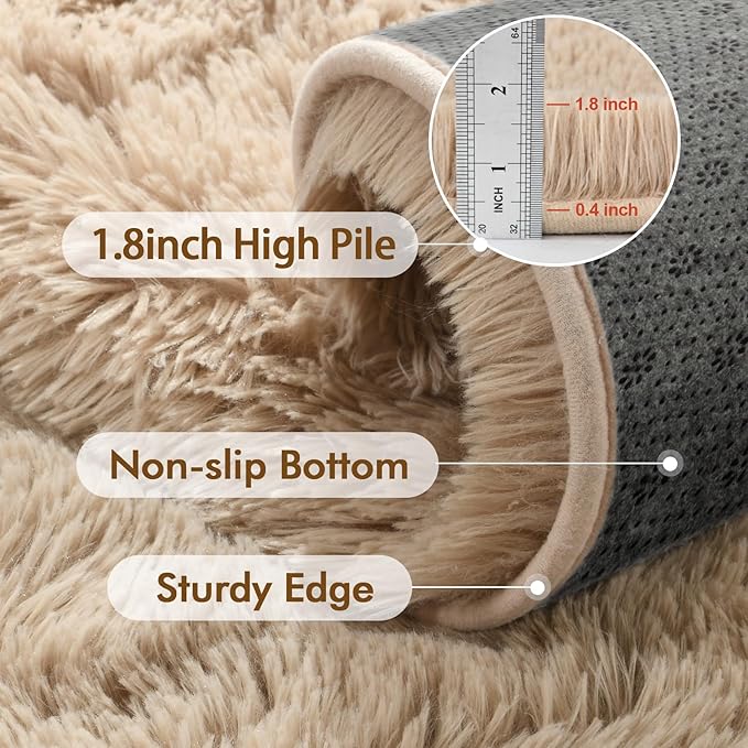 4x6 Ft Shag Beige Rugs for Bedroom Living Room, Ultra Soft Fluffy Furry Area Rugs for Playroom Indoor Floor, Aesthetic Carpet for Kids Home Decor