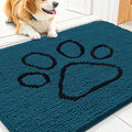 Smiry Dog Door Mat for Muddy Paws, Absorbent Dirt Trapper Non Slip Quick Dry Washable Chenille Mat for Mud Dogs, Entry Rug for Indoor and Outdoor (30x20 Inches, Atlantic Blue and Black)