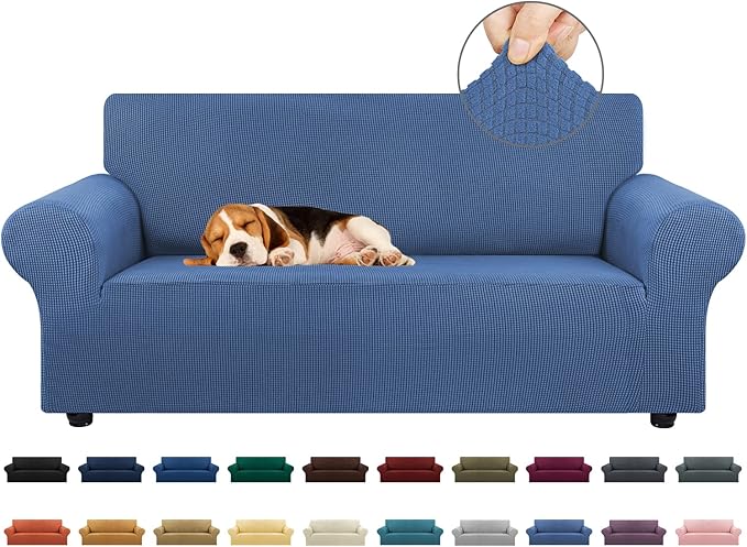 KEKUOU Stretch Loveseat Sofa Cover Slipcover,Couch Covers for 2 Cushion Couch Sofa (55"-78") Furniture Protector Sofa with Elastic Bottom for Kids,Dog. Jacquard Small Checked (Medium,Riverside)