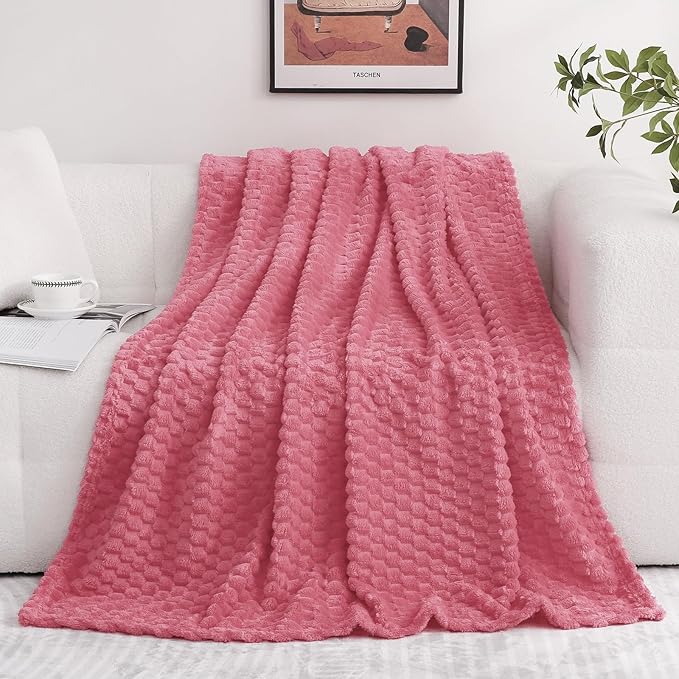 Rose Pink Throw Blanket 108"×90" inches Gifts for Mom Fuzzy 3D Jacquard Decorative Flannel Fleece Super Soft Plush Cozy Blanket for Couch Sofa Chair Lightweight