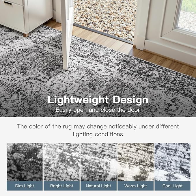 Lofus 5x7 Area Rugs for Living Room, Washable Area Rug, Rugs for Bedroom, Kitchen, Vintage Boho Carpet, Soft Non-Slip, Low Pile Large Area Rug for Office Dining Room, Vintage Dark Grey