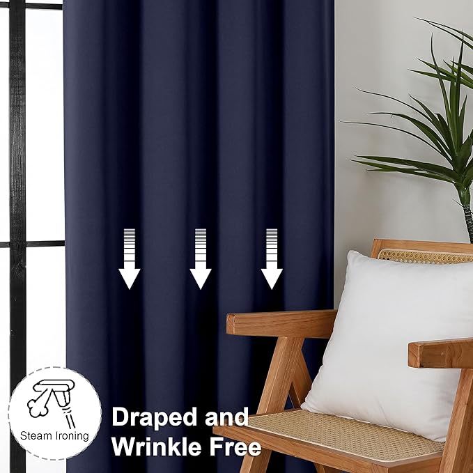 Simplebrand Ava Navy Blue Short Blackout Curtains for Bedroom 54 Inches Long 2 Panels Set, Solid Thermal Insulated, Energy Saving Window Treatment Curtains Blackout Drapes, W40 x L54 Inch, Navy Blue