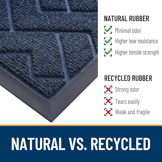 OLANLY Front Door Mat Indoor Outdoor Entrance, Waterproof All-Season, All-Weather Doormat, Sturdy Natural Rubber, Low Profile, Easy Clean Patio Porch Entryway Mat, Herringbone Brick (Blue, 59x23)