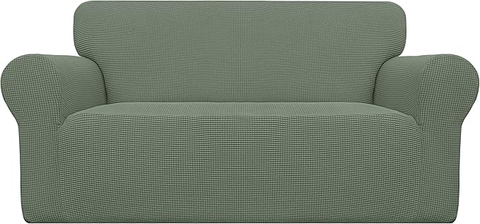 Easy-Going Stretch Oversized Loveseat Slipcover 1-Piece Sofa Cover Furniture Protector Couch Soft with Elastic Bottom for Kids Polyester Spandex Jacquard Fabric Small Checks Greyish Green