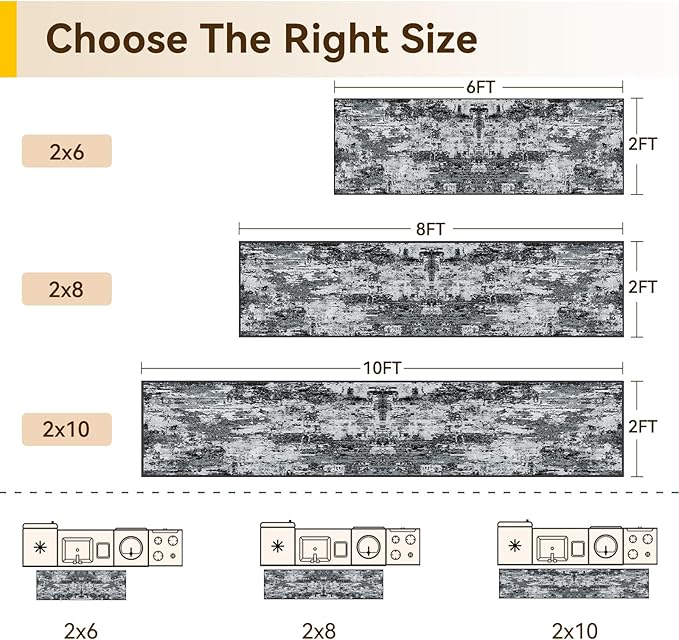 Washable Area Rugs 2'x8' Non-Slip Modern Abstract Soft for Living Room Entryway Bedroom Nursery, Print Pattern, Black Navy Blue Gray