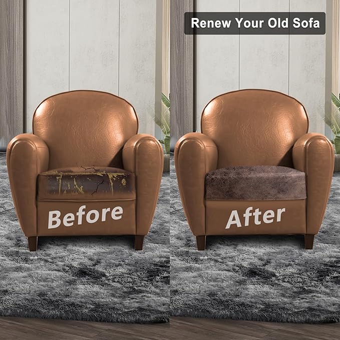 Leather Look Couch Cushion Covers Sofa Seat Slipcovers Sets Couches Furniture Protector for Sectional Armchair Loveseat Pets Kids Stretch Spandex Fabric (1 Cushion Armchair, Light Brown)