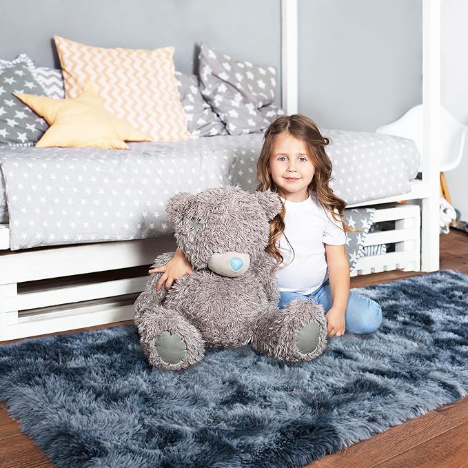 Pionblank Fluffy Runner Rugs for Bedroom 2x6, Modern Shaggy Area Rug for Hallway Living Room, Plush Soft Fuzzy Bedside Carpet for Kids Girls Boys Room Nursery Decor, Blue Grey