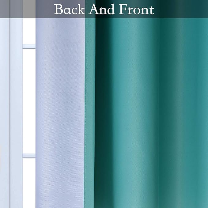 SimpleHome Ombre Room Darkening Curtains for Bedroom, Light Blocking Gradient Teal to Gray White Thermal Insulated Grommet Window Curtains/Drapes for Living Room,2 Panels, 52x96 inches Length