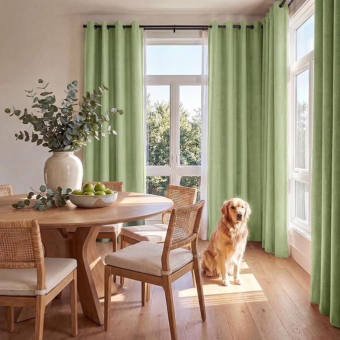NICETOWN 100% Absolutely Blackout Linen Curtains for Bedroom Living Room, Olive Green, 52" Wide, 2 Pieces, Privacy Vertical Thermal Insulated Window Drapes 84 inch Long for Light-Sensitive Sleepers