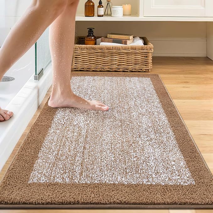48x24 Long Bathroom Rugs Washable Non Slip, Coffee Bath Mat for Bathroom Floor Tub, Soft Absorbent Quick Dry Mats for Shower, Bathtub,Home Decor