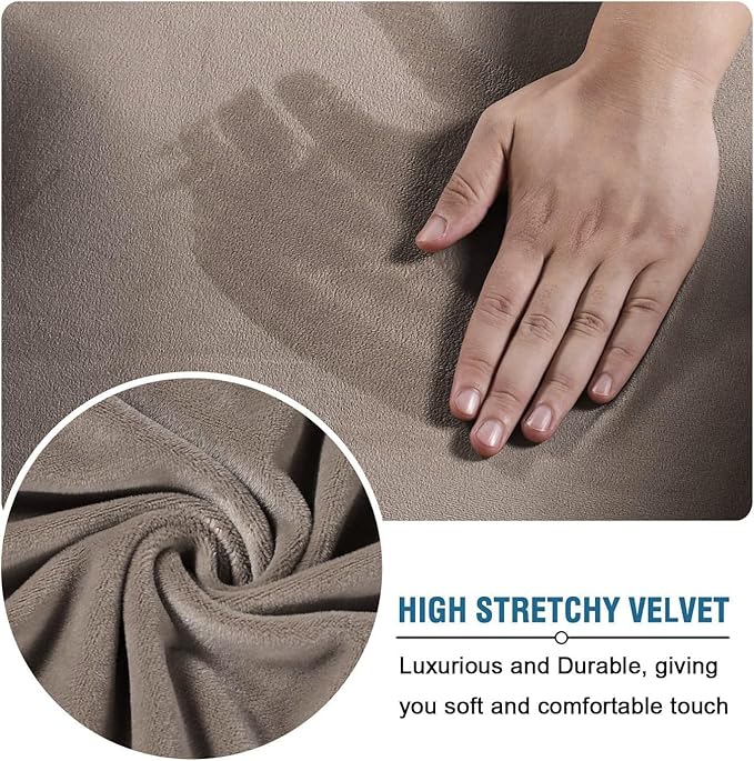 H.VERSAILTEX High Stretch Sofa Slipcover 4 Piece Cover Velvet Furniture Protector Form Fit Thick Velvet Extra Large Sofa Cover for 3 Cushion Couch Width Up to 97 Inch (Large Sofa, Taupe)