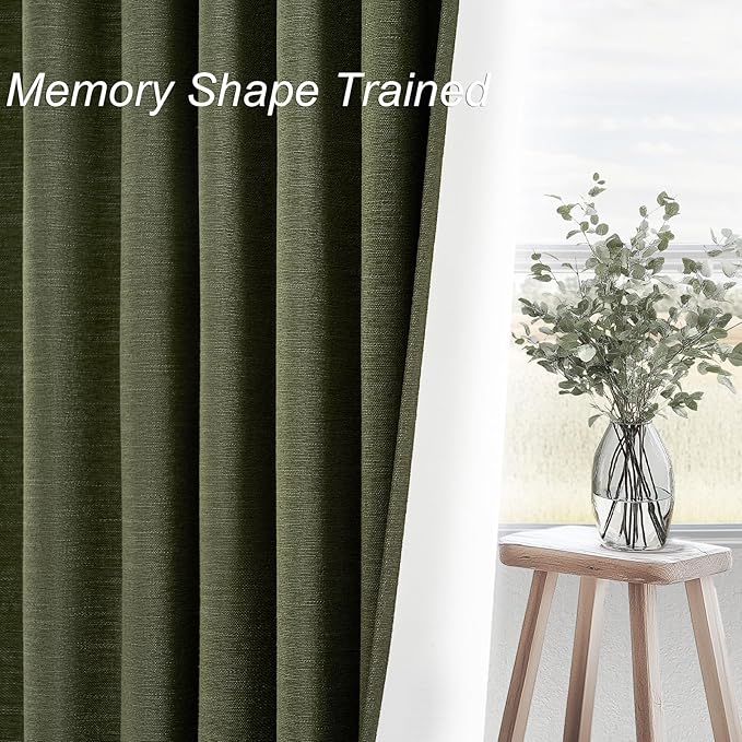 Topfinel Extra Long 132 Inch Olive Green Curtains 2 Panels Set for Living Room Bedroom Rod Pocket/Pleated Light Blocking Thermal Insulated Room Darkening Blackout Curtain/Drapes(W52 x L132 Loden)