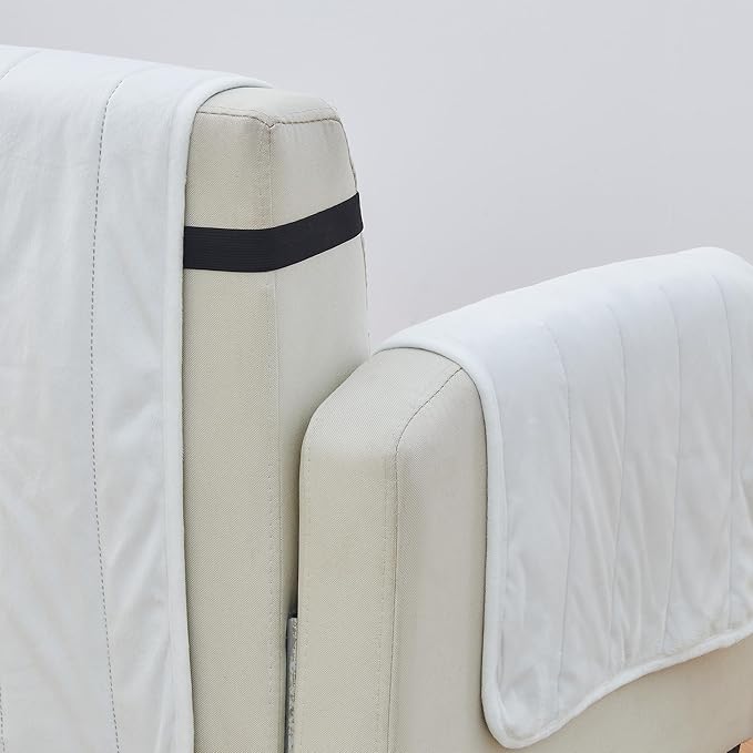 Great Bay Home Velvet Recliner Cover - Washable Slipcover Furniture Protector with Elastic Straps - Furniture Cover for Dogs, Kids, and Pets - Stitched Detail (White)