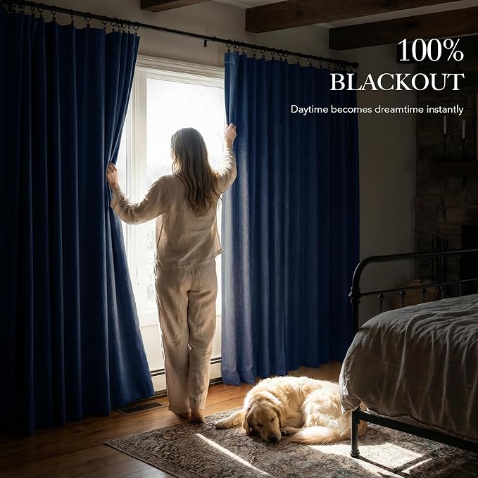 RYB HOME Navy Blue 100% Blackout Curtains for Bedroom 96 inches Long 52 inches Wide, Thermal Insulated &Privacy Assurd Curtains for Boy's Room/Sliding Glass Door/Living Room, 2 Panels