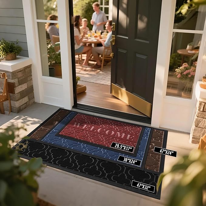 Yimobra Welcome Mat Outdoor Indoor, All-Weather Waterproof Front Door Mat Outside Entrance, Non-Slip Low Profile Porch Patio Doormat, 29.5x17, Black