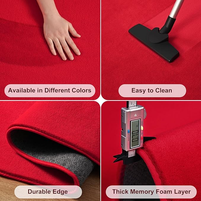 Amearea 4x4 Square Area Rugs for Bedroom Living Room, Modern Red Thickened Memory Foam Rug, Fluffy Indoor Washable Rug Non Slip Minimalist Carpet for Entryway Kids Boys Girls Dorm Nursery Room Decor