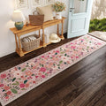 Rugcomf Long Hallway Runner Rug 2'7"x14' - Floral Washable Non Slip Boho Carpet for Kitchen, Entryway, Hall, Bathroom - Pink