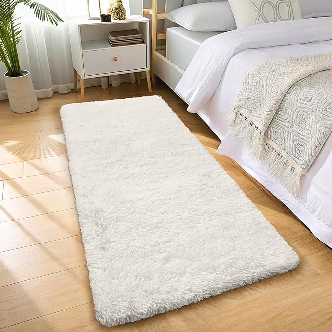 OLANLY 3x9 Machine Washable Runner Rugs for Hallway, Soft Fluffy Shaggy Bedside Rugs for Bedroom, Living Room, Indoor Floor Carpet for Kids Girls and Boys, Nursery Rooms, Home Decor Aesthetic, Ivory