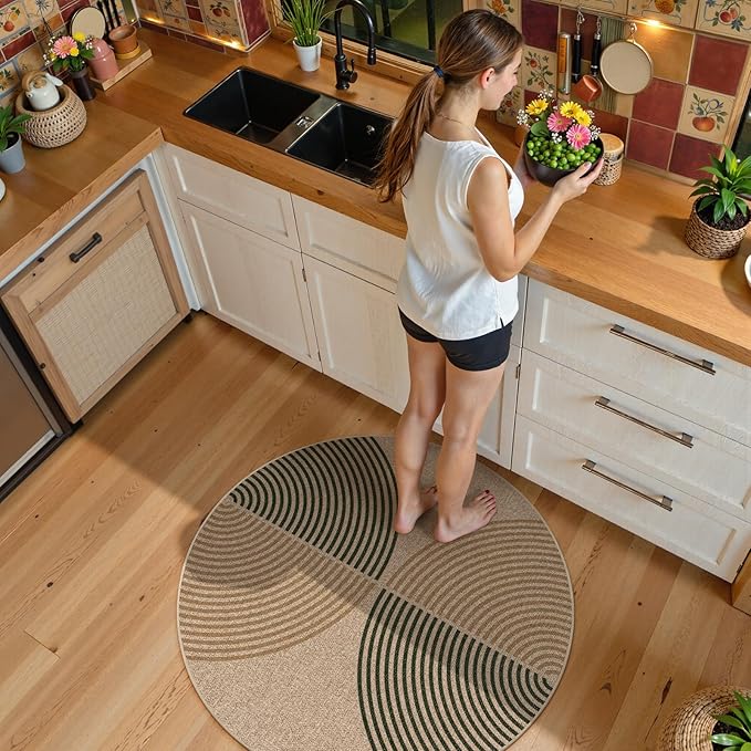 Lahome Enfys Modern Rainbow Round Entryway Rug 4ft, Circle Easy Jute Rug Washable Indoor Outdoor Patio Rug Farmhouse Front Door Mat, Contemporary Non Slip Round Carpet for Bedroom Kitchen