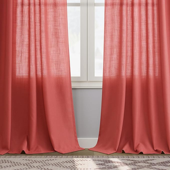 Nanspring Watermelon Red Curtains 108 Inches Long 2 Panels, Semi Sheer Back Tab Loop Pocket Large Window Curtain Extra Long Light Filtering Drapes High Ceiling Drape for Living Room 52x108