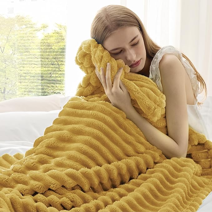 Bedsure GentleSoft Yellow Fleece Blanket for Couch - Cozy Soft Blankets for Women, Cute Small Throws for Girls, 60x80 Inches