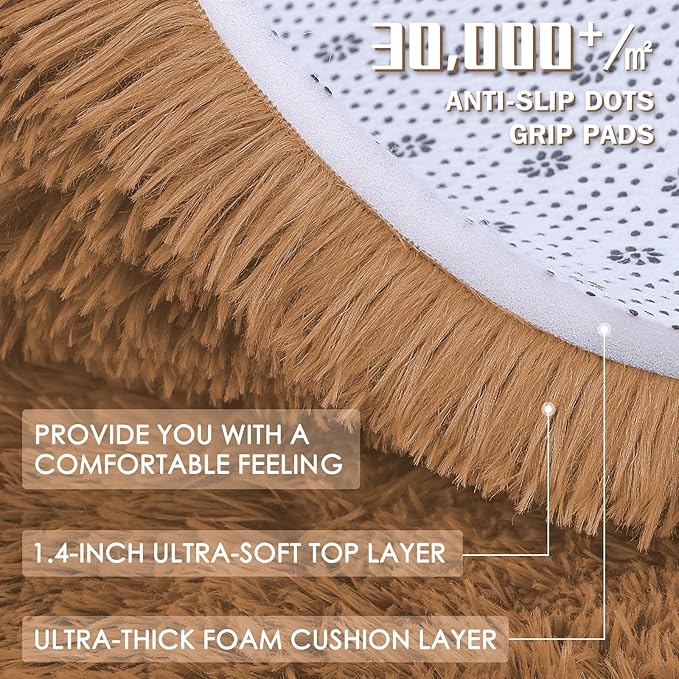 OLANLY 5x8 Machine Washable Large Area Rugs for Living Room, Bedroom, Soft Fluffy Shaggy Bedside Rug, Indoor Floor Carpet for Kids Girls and Boys, Dorms, Nursery, Home Decor Aesthetic, Khaki