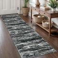 KOZYFLY Modern Abstract Hallway Runner Rug, 2x8 Kitchen Rugs Non-Slip Washable Soft Striped Runner Rugs, Print Black Grey Carpet Runner for Entryway Bathroom Laundry Room Foyer
