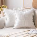MIULEE Decorative Throw Pillow Covers for Couch Bed Livingroom 18x18 Inch Set of 2 White Boho Accent Throw Pllows Broadside Striped Patchwork Soft Corduroy Pillowcases