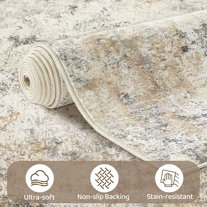 UERMEI 12x15 Area Rug Living Room Rugs - Washable Neutral Modern Abstract Soft Thin Large Rug Indoor Floor No Slip Rug Carpet for Bedroom Under Dining Table Home Office Decor - Golden Grey