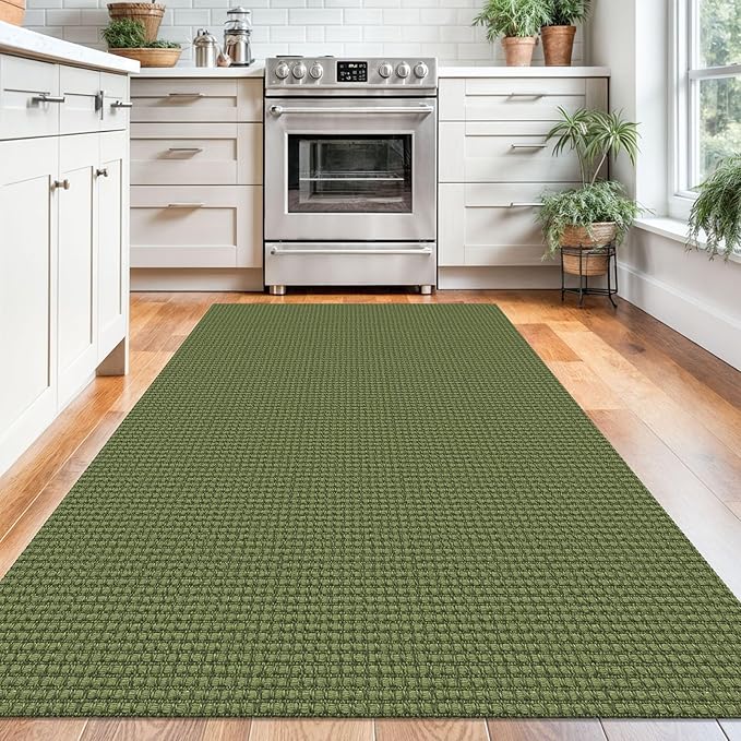 KOZYFLY Washable Area Rug 4x6 ft Non Slip Rubber Backed Living Room Rugs Braided Woven Cotton Kitchen Rugs Indoor Entryway Rug Floor Carpet for Dining Living Room Bedroom, Bright Green/Earthy Green