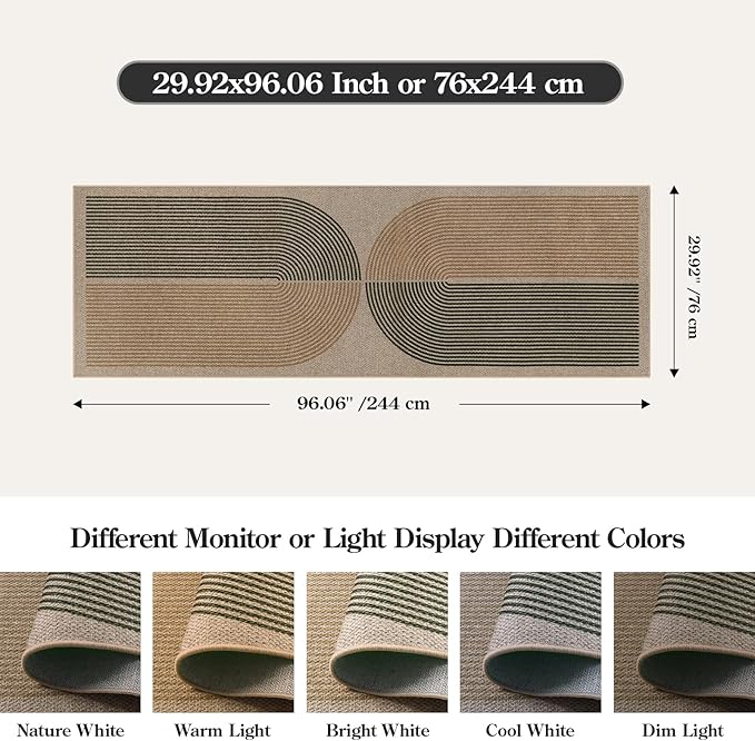 Lahome Enfys Modern Rainbow Easy Jute Rug, 2x8 Hallway Runner Washable Rugs for Entryway Farmhouse Kitchen Rug, Non Slip Indoor Outdoor Carpet Contemporary Throw Door Mat for Bedroom Porch