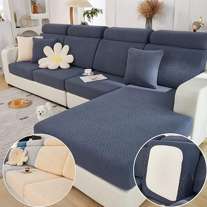 Couch Cushion Covers for Sofa Couch Covers Wear-Resistant Universal Sofa Cover Washable Stretch for Sectional Slipcovers (Texture-Gray Blue,Back Cover M)