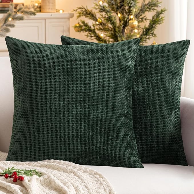 MIULEE Pack of 2 Christmas Green Couch Throw Pillow Covers 20x20 Inch Modern Boho Accent Decorative Pillow Covers Soft Chenille Farmhouse Cushion Covers for Home Decor Bed Sofa Living Room