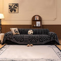 HANDONTIME Dark Grey Sofa Cushion Covers Boho Couch Sofa Covers Short Plush Couch Cover for Sofa Shu Velveteen Couch Sofa Slipcover for Pets Black Geometric Sofa Cover Washable Warm Soft, 71" X150"