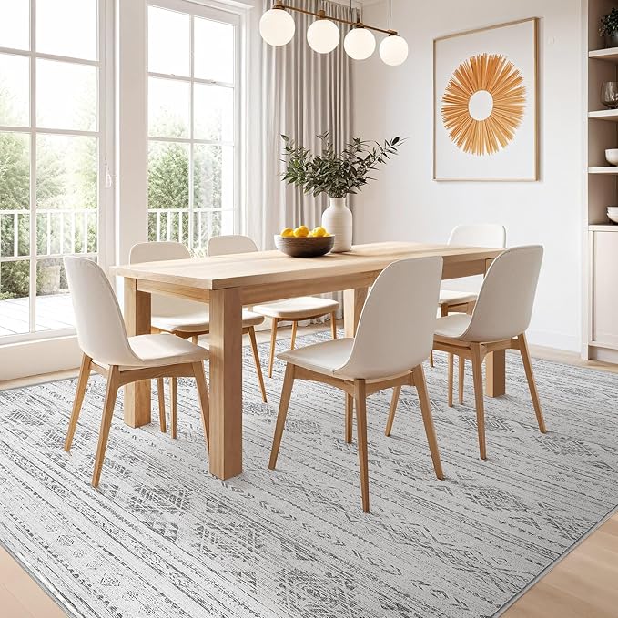 Nakagishi 10x14 Area Rug Living Room: Washable Boho Large Neutral Soft Farmhouse Modern Rugs Stain Resistant Moroccan Non-Slip Indoor Carpet for Bedroom Nursery Kids Office Dining Room- Dark Grey