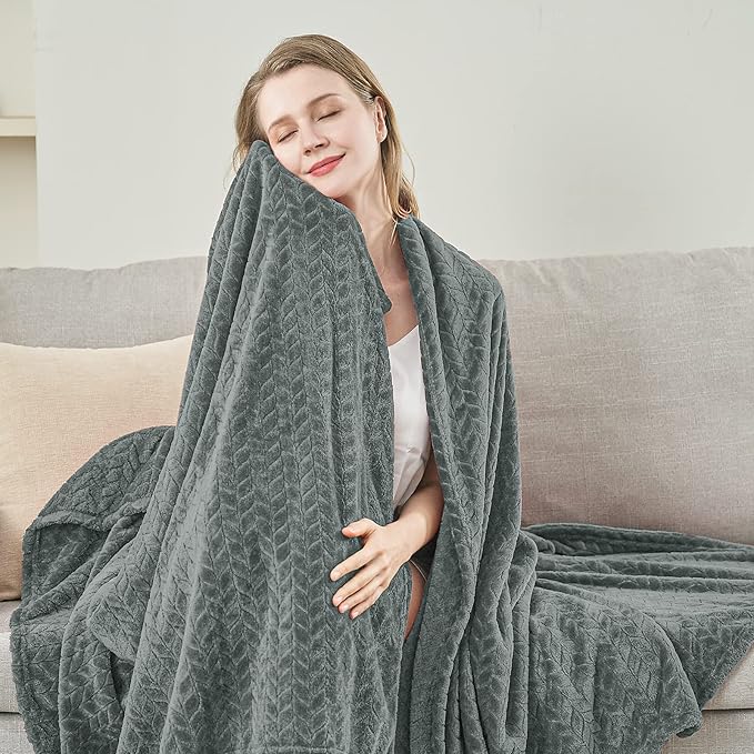 inhand Grey Leaves Pattern Throw Blanket for Couch, Super Soft Flannel Cozy Lightweight Fuzzy Blankets for Women, 50 x 60 Inches