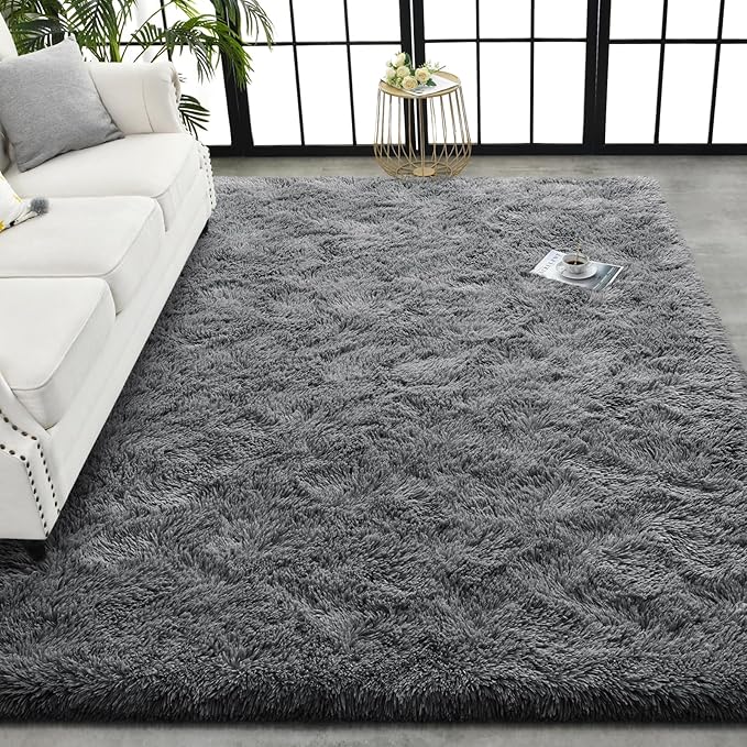 TWINNIS Super Soft Shaggy Rugs Fluffy Carpets, 5x8 Feet, Indoor Modern Plush Area Rugs for Living Room Bedroom Kids Room Nursery Home Decor, Upgrade Anti-Skid Rectangular Fuzzy Rug, Gray