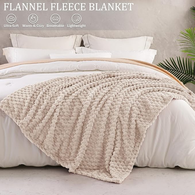 Exclusivo Mezcla Fleece Queen Blanket for Bed, Extra Large Fuzzy Camel Bed Blankets, Soft Cozy Plush Sofa Throws for All Seasons, 90x90 Inches