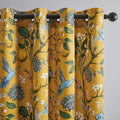 Topfinel 60 Inches Long Custom Mustard Yellow Luxury Curtains for Living Room Bedroom, Blackout Vintage Victorian Curtains Floral Lemon Hummingbird Printed Grommet Drape 60 Inch Length