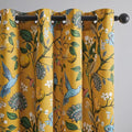 Topfinel 90 Inches Long Curtains & Drapes 2 Panels, Unique Nature Luxury Elegant Colorful Dark Floral Hummingbird Patterned Rustic Mustard Yellow Grommet Drapes for Classroom Room Office Closet 52x90