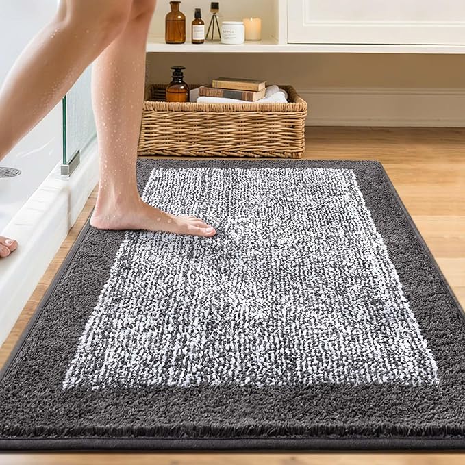 48x32 Large Bathroom Rugs Washable Non Slip, Grey Bath Mat for Bathroom Floor Tub, Soft Absorbent Quick Dry Mats for Shower, Bathtub,Home Decor